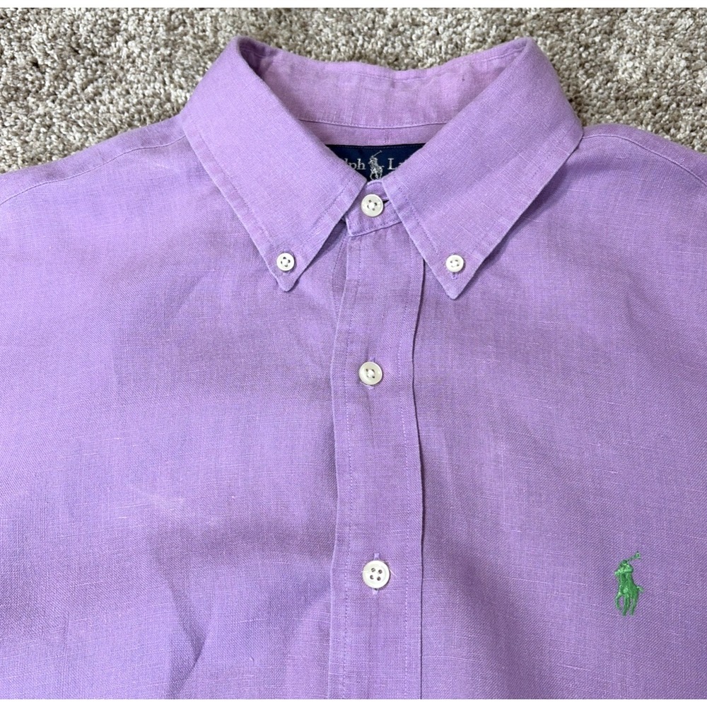Polo Ralph Lauren Linen Shirt Men's L Classic Fit PURPLE Button Up Short Sleeve